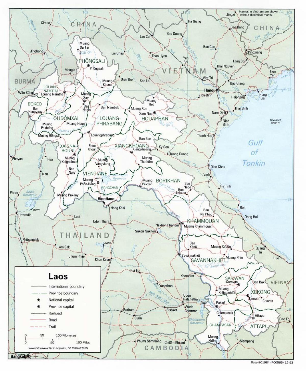 Լաոս քարտեզ քաղաքների հետ