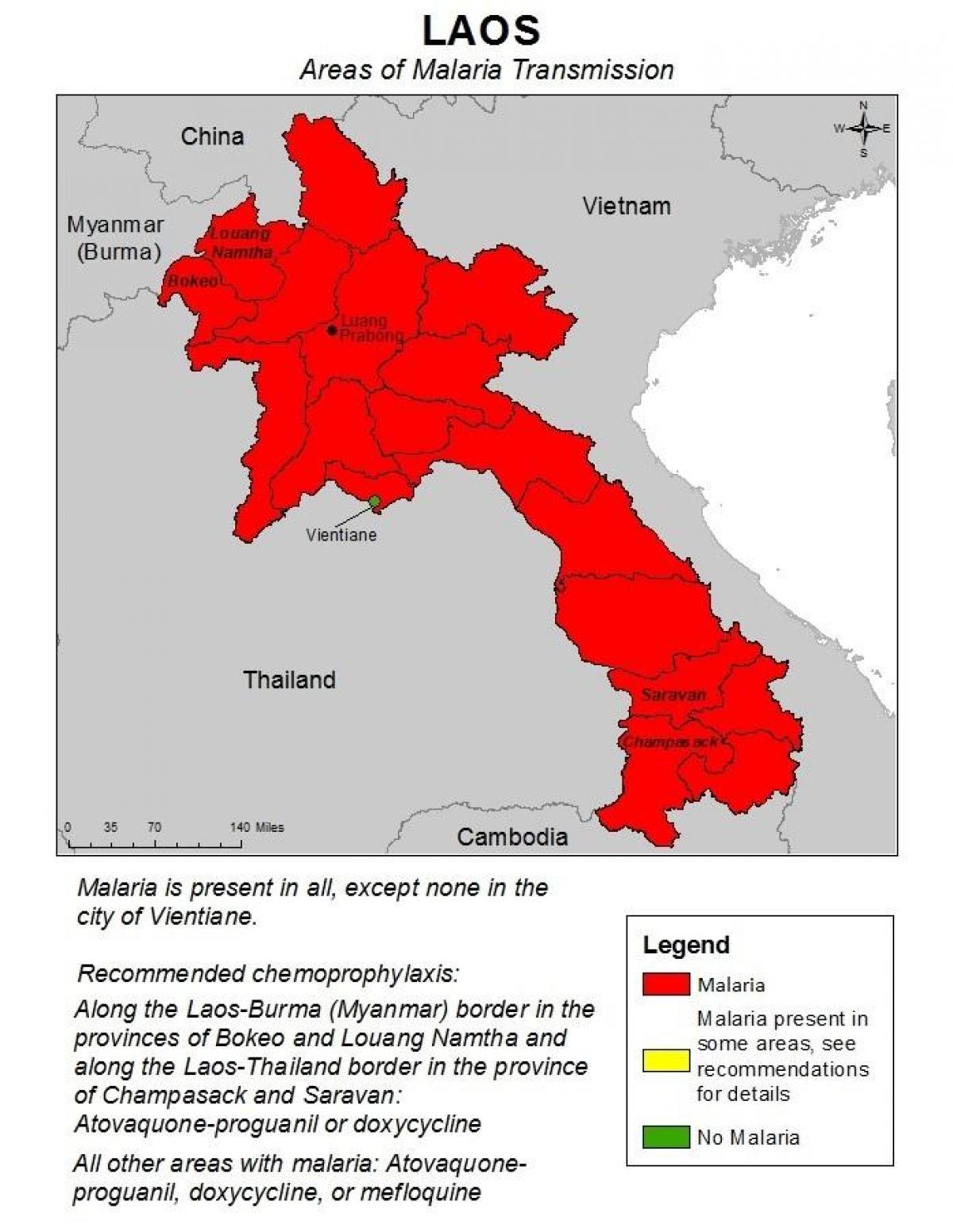 Քարտեզ Լաոս մալարիայի 