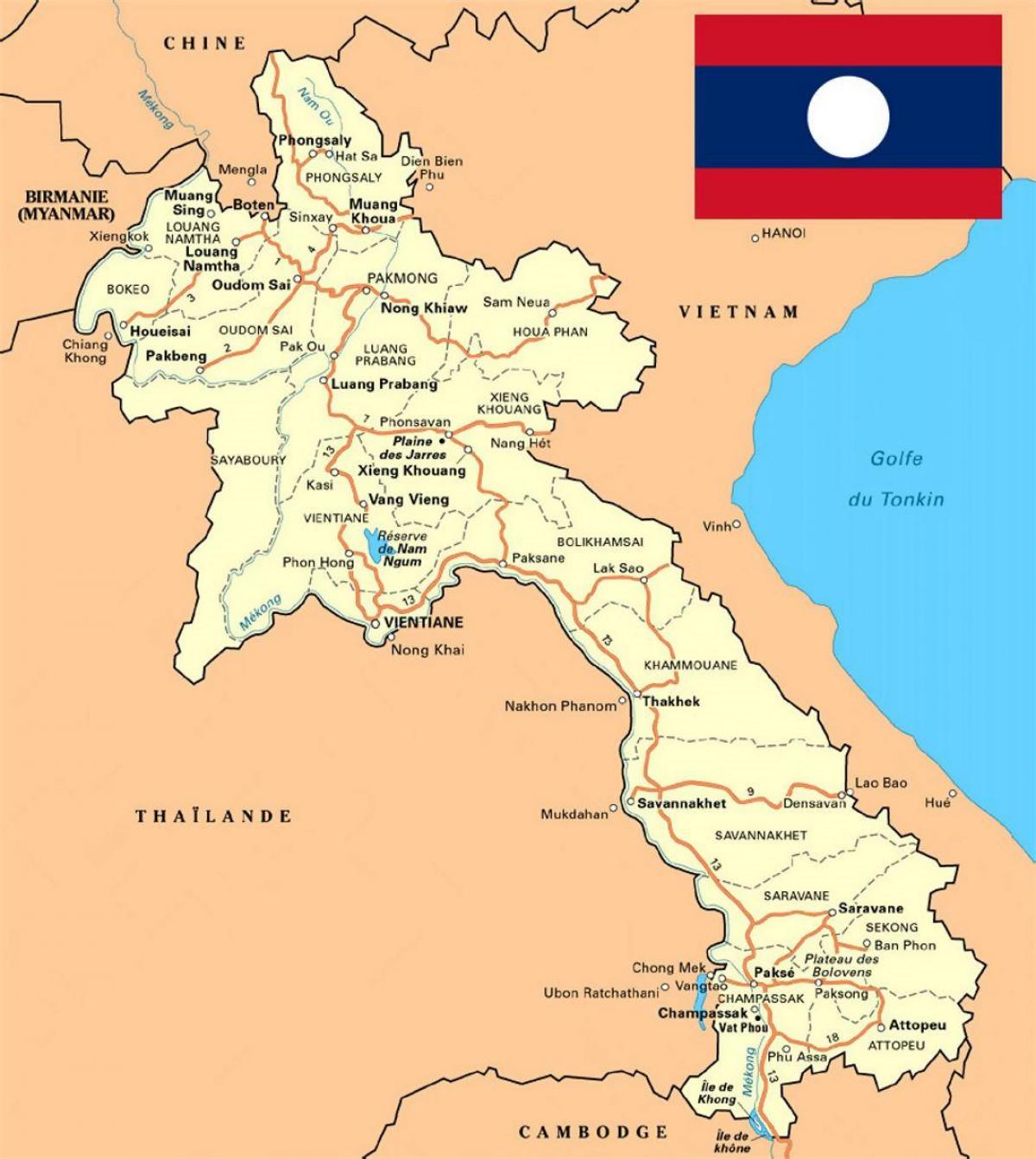 մանրամասն քարտեզը Լաոսի